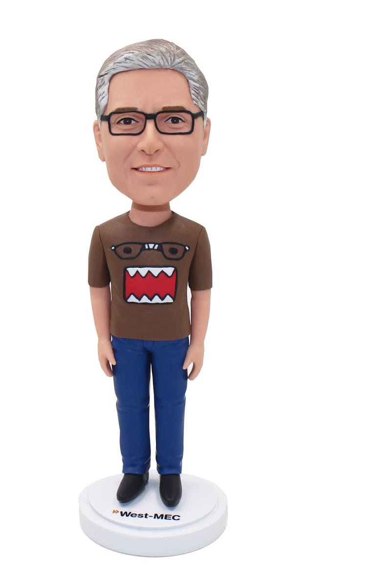 Bobblehead Personalizzato Fatto A Mano - Statuina Con Testa Oscillante, Base In Legno, Regalo Originale