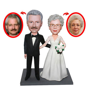 Custom Wedding Anniversary Bobbleheads For Parents, Personalized Wedding Couple Bobbleheads - Abobblehead.com