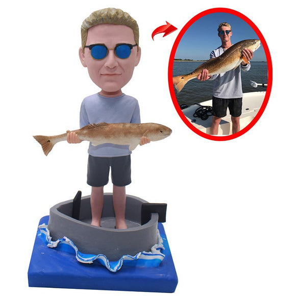 Custom Fishing Figurines Of Yourself, Custom Bobbleheads In Fishing Boat - Abobblehead.com