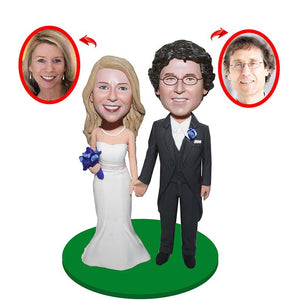 Personalized Bride And Groom Wedding Cake Toppers From Photos, Wedding Custom Bobblehead Double Body Two Persons - Abobblehead.com