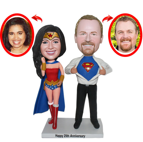 Custom Superhero Couple Bobbleheads, Custom Superman and Wonder Woman Bobbleheads - Abobblehead.com