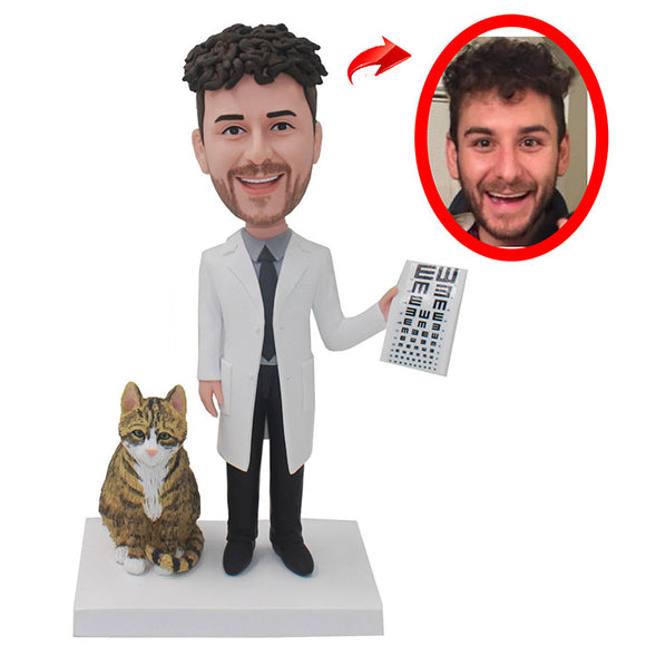 Custom Vision Test Doctor Bobbleheads With Cat Best Gift For Doctor From His Photos - Abobblehead.com