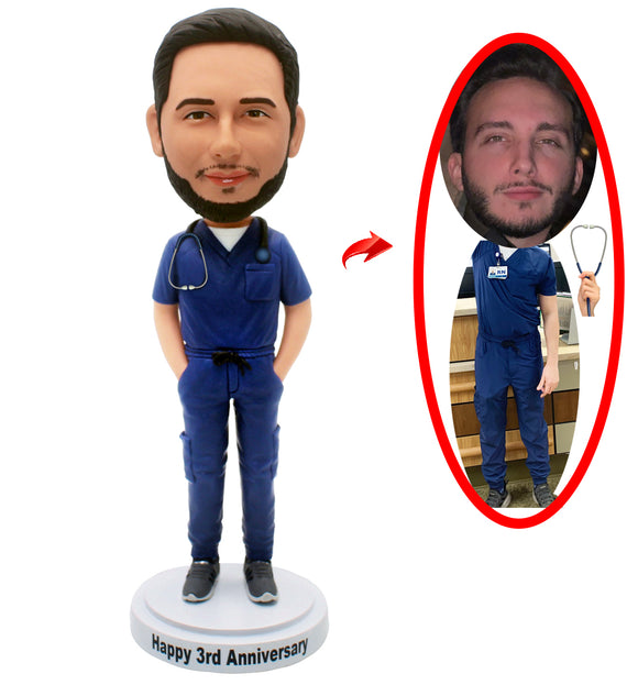 Personalized Doctor Bobblehead, Custom Medical PhD Figurine With a Stethoscope