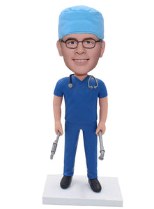 Custom Surgeon Bobblehead Man, Customized Doctor Physician Figures Cheap, Personalized Dentist Bobblehead - Abobblehead.com