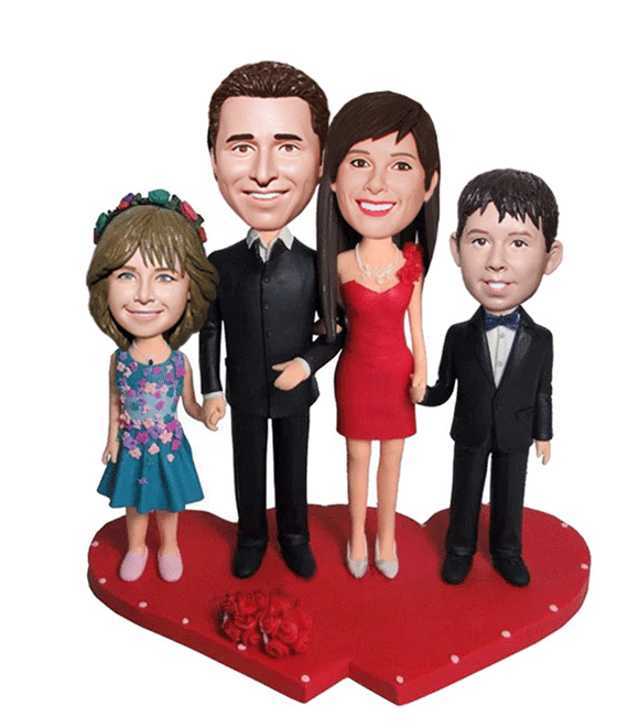 Custom Family Bobbleheads 4 People Fahter, Mother, Son, Dauther - Abobblehead.com