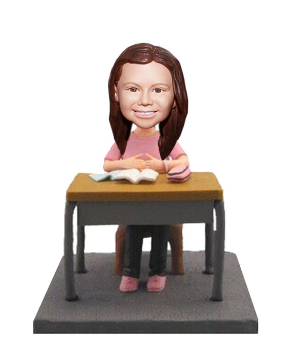 Custom Desk and Student Bobblehead Little Girl, Custom Little Figures From You Picture - Abobblehead.com