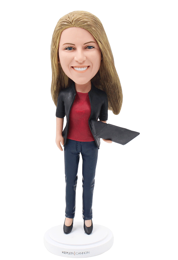 Custom Woman with Laptop Bobbleheads From Photo, Custom Boss Bobbleheads - Abobblehead.com
