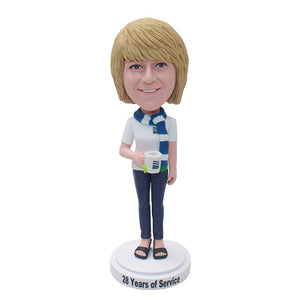 Personalized Women Bobblehead With Coffee Cup, Make Your Own Boblblehead - Abobblehead.com