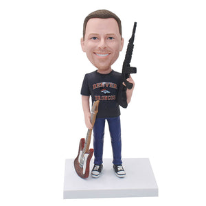 Personalized Bobblehead With Submachine Gun And Guitar From Your Photos - Abobblehead.com