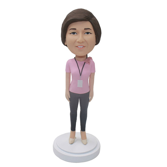 Personalized Women Bobblehead With A Work Permit, Nice Xmas Gifts For Women Coworker - Abobblehead.com