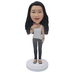 Personalized Sex Girl Bobblehead With Cell Phone, Funny Birthday Gifts For Her - Abobblehead.com