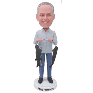 Custom Bobblehead With Fish Best Christmas Gifts For Father - Abobblehead.com