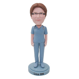 Custom Doctor Bobblehead Female With A Stethoscope, Personalized Female Doctor Statues - Abobblehead.com