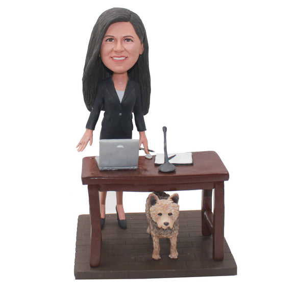 Custom Amazing Bobblehead Office Desk With Dog, Make A Bobblehead At Work With Desk - Abobblehead.com