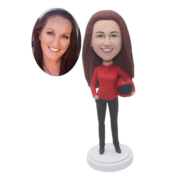 bobblehead motorcycle helmet Custom Female Bobblehead With Motorcycle Helmet, Funny Gifts To Give Y – Abobblehead.com