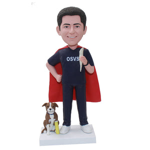 Custom Bobblehead Superhero Gifts For Adults, Custom Superhero Bobbleheads With Dog - Abobblehead.com