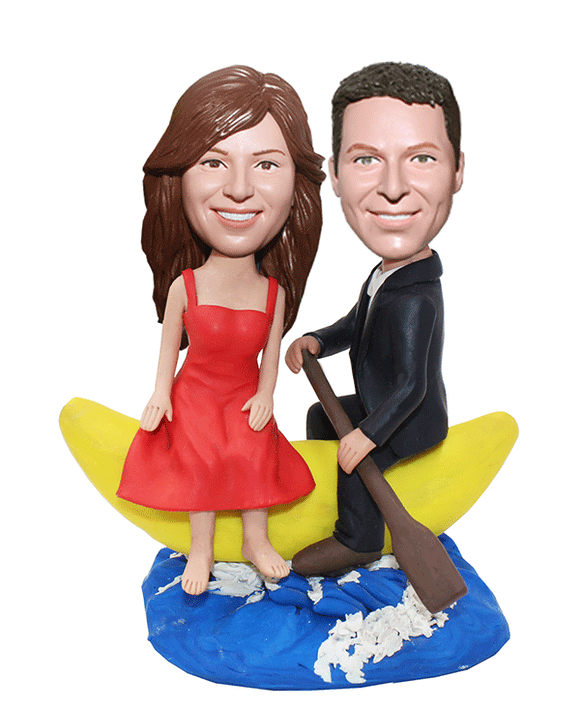 Custom Couple Moonship Bobbleheads, Personalized Double Bobbleheads On A Boat - Abobblehead.com