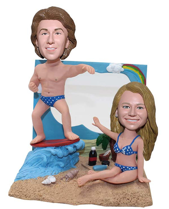 Custom Couple Beach Bobbleheads Figurine Surfing by The Sea - Abobblehead.com
