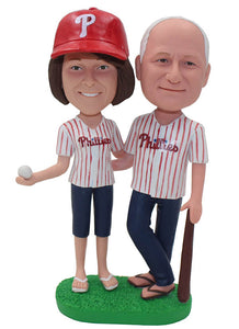 Custom Baseball Couple Bobbleheads That Look Like You, Personalized Baseball Bobbleheads For Parents - Abobblehead.com