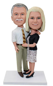Custom Couple Bobbleheads For Old Shirt Tie Man and Lady - Abobblehead.com