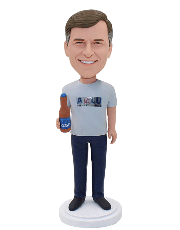 Make A Male Bobblehead Holding A Beer, Man With Beer Bottle Custom Bobbleheads - Abobblehead.com