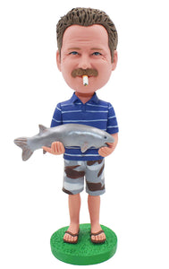 Custom Bobble Head With Fish, Custom Made Fisher Man Bobblehead - Abobblehead.com