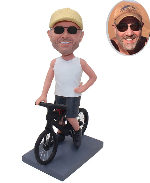Personalized Bobble Heads On A Bicycle, Custom Bike Bobblehead Man - Abobblehead.com