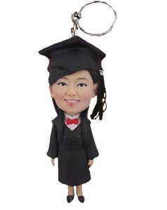 Custom Graduation Bobblehead Keychain, Personalized Graduate Keychains Figurine Female Phd Graduate - Abobblehead.com
