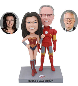 Custom Superhero Couple Bobbleheads, Custom Wonder Woman And Iron Man Bobbleheads - Abobblehead.com