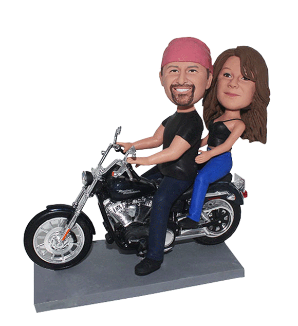 Custom Couple Motorcycle Bobblehead, Couple on Motorcycle Bobblehead - Abobblehead.com