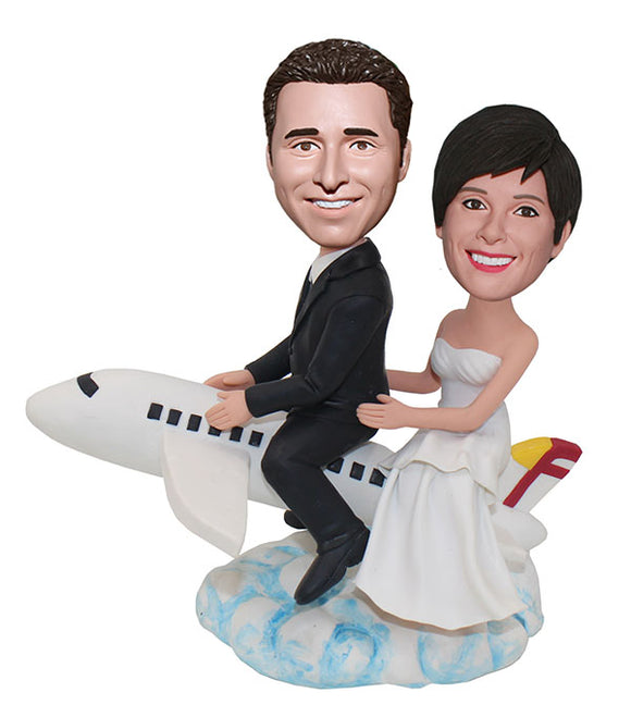 Custom Wedding Bobbleheads On The Airplane, Personalized Airplane Pilot Bobbleheads - Abobblehead.com